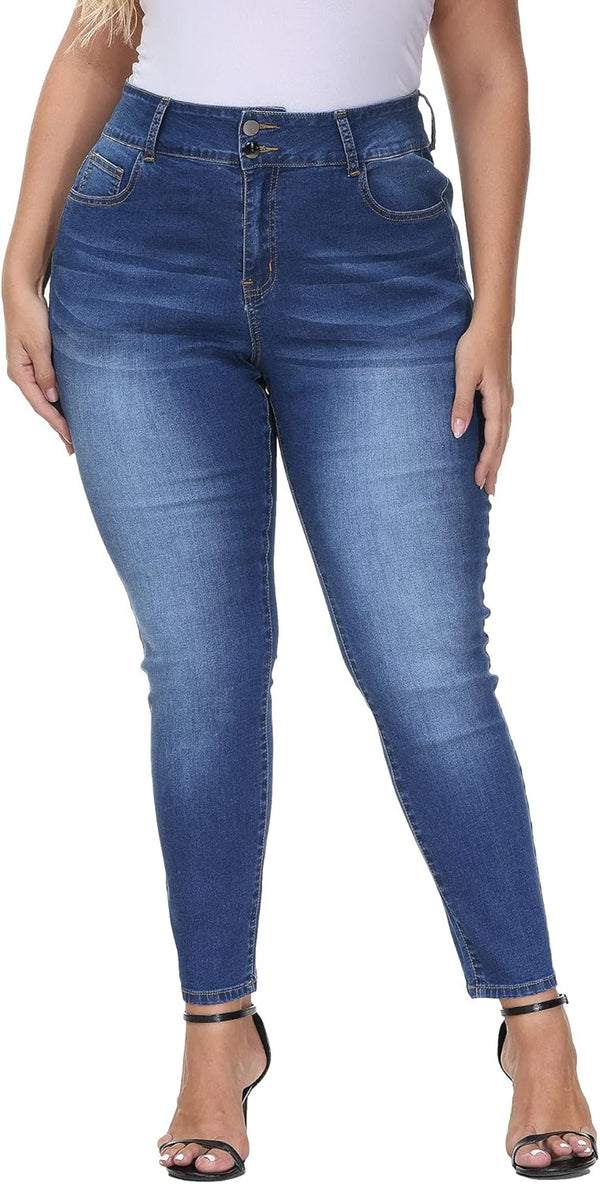Womens Plus Size Skinny Jeans High Waisted Stretchy Classic
