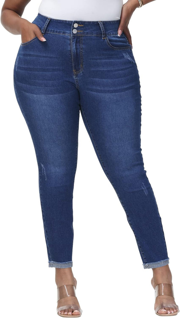 Womens Plus Size Skinny Jeans High Waisted Stretchy Classic