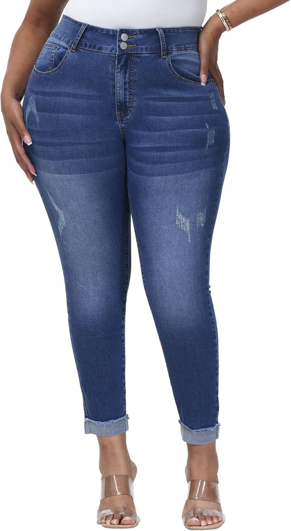 Womens Plus Size Skinny Jeans High Waisted Stretchy Classic