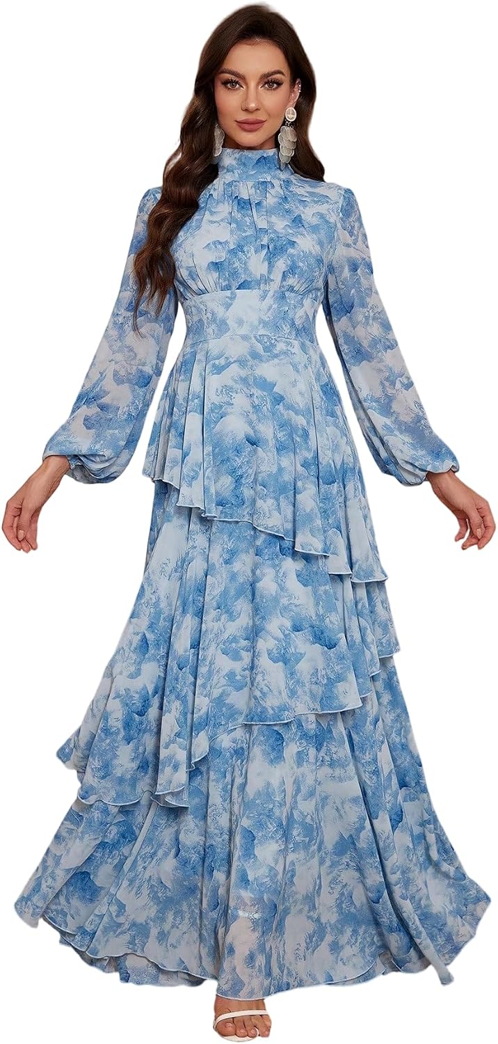 Womens Summer Dresses,Floral Patterns Vintage Elegant Cocktail Long Sleeve Boho Casual Maxi Wedding Guest Dresses for Women