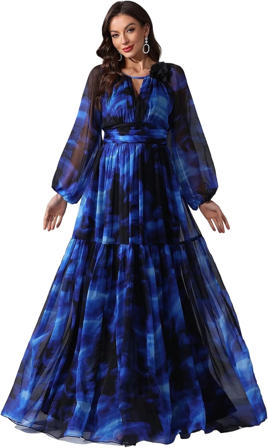 Womens Summer Dresses,Floral Patterns Vintage Elegant Cocktail Long Sleeve Boho Casual Maxi Wedding Guest Dresses for Women
