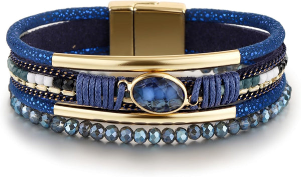 Edoneery Leather Wrap Bracelets for Women, Boho Layered Cuff Bangle