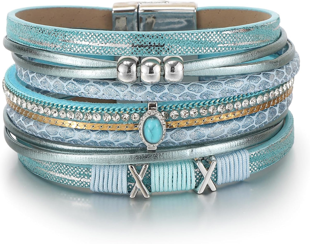 Edoneery Leather Wrap Bracelets for Women, Boho Layered Cuff Bangle
