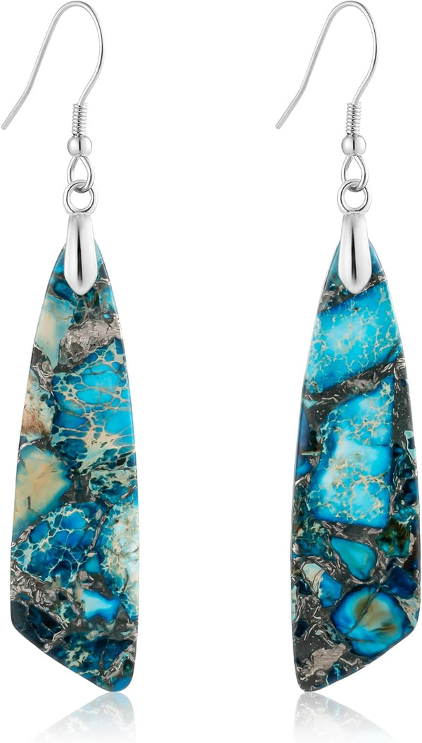 Jasper Stone Fishhook Drop Earrings