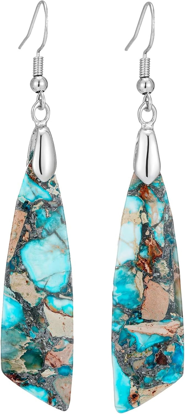 Natural Stone Long Drop Boho Earrings