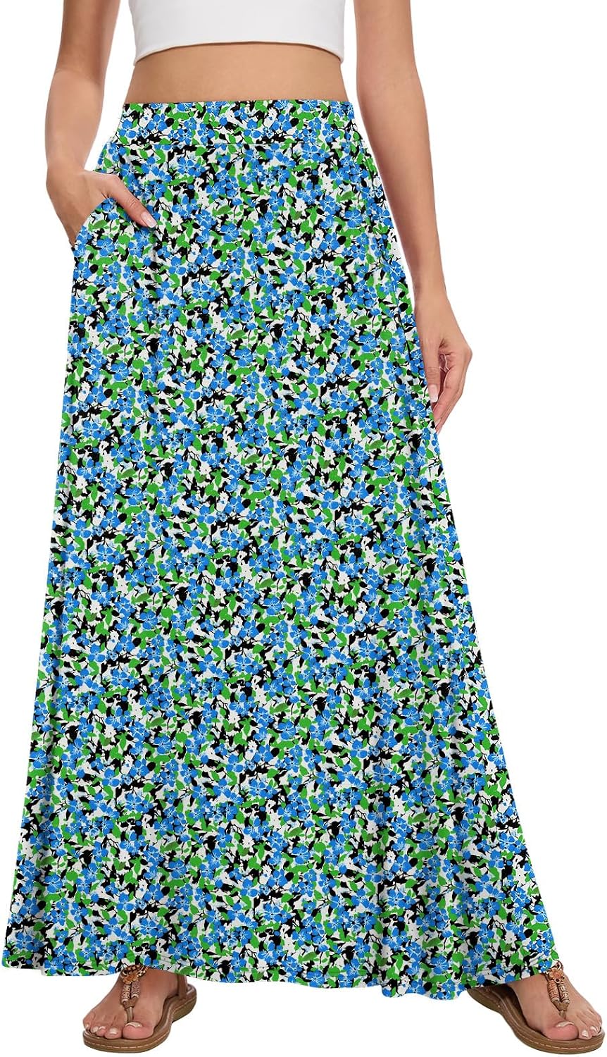 Womens Maxi Skirt Long Flowy Summer A-Line High Waist Skirts