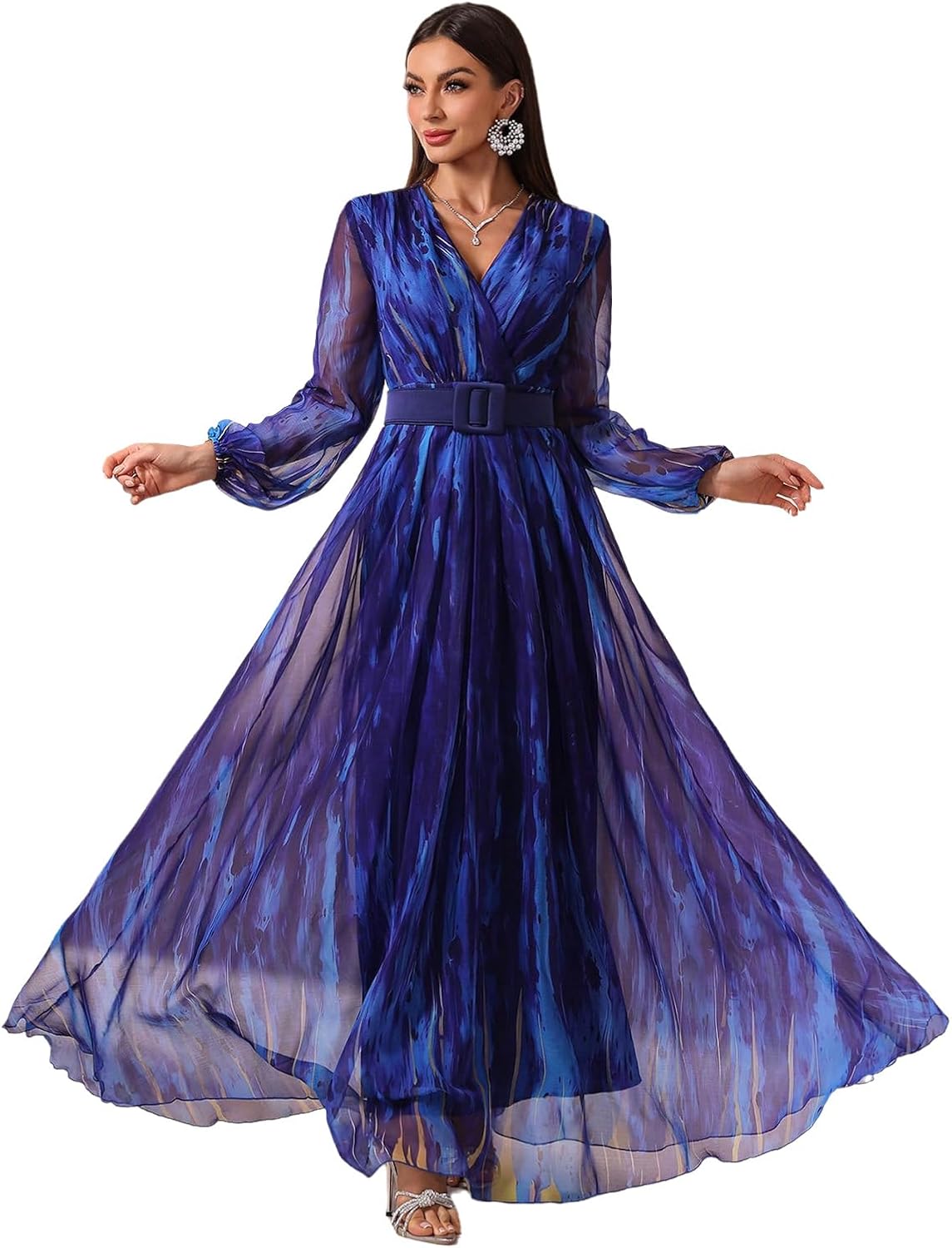Womens Summer Dresses,Floral Patterns Vintage Elegant Cocktail Long Sleeve Boho Casual Maxi Wedding Guest Dresses for Women