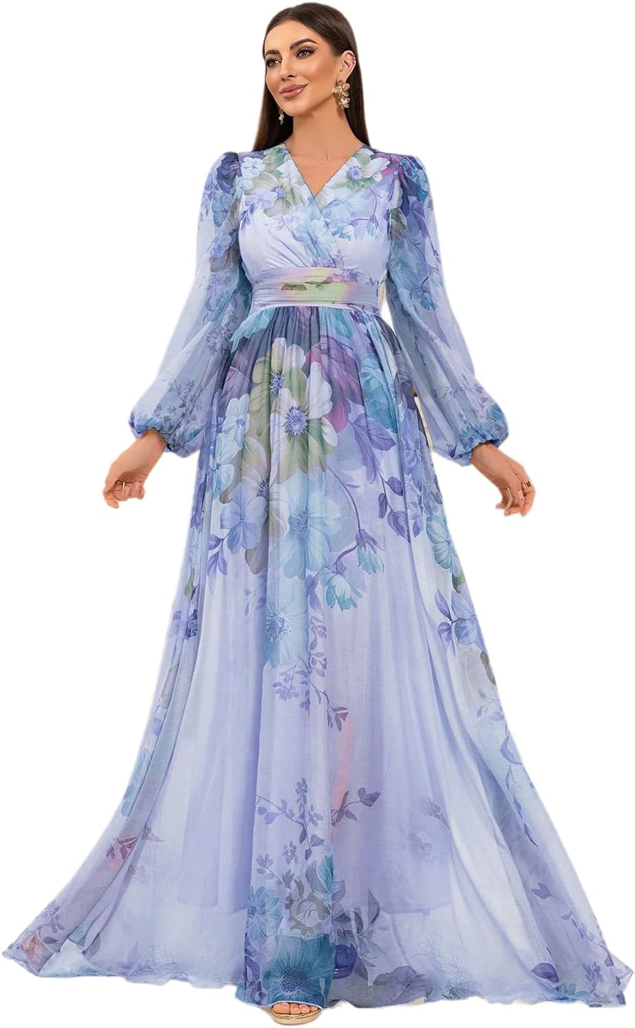 Womens Summer Dresses,Floral Patterns Vintage Elegant Cocktail Long Sleeve Boho Casual Maxi Wedding Guest Dresses for Women