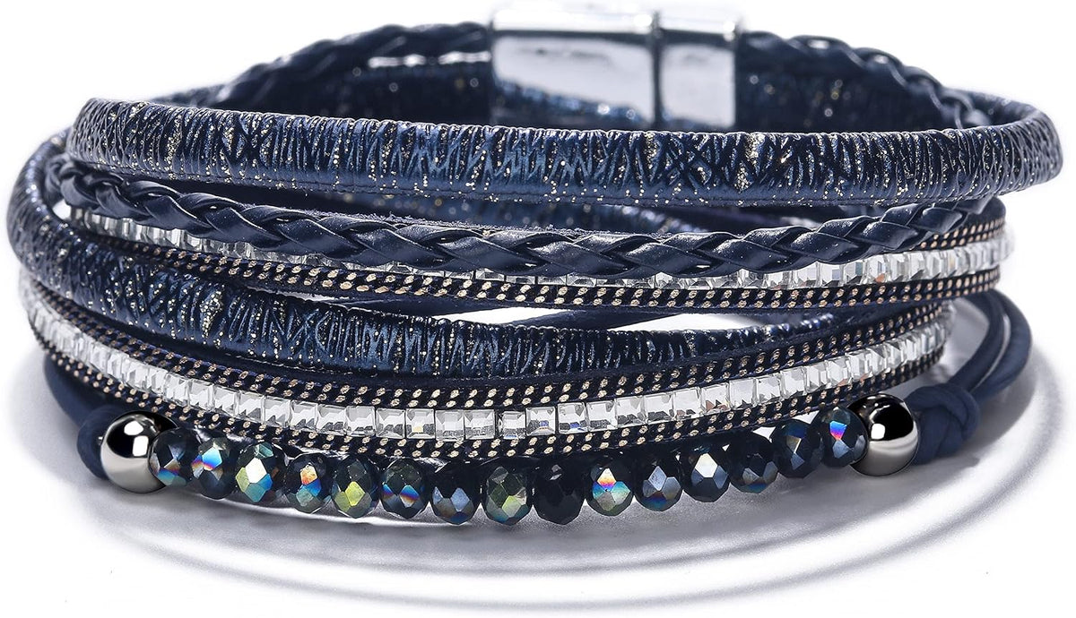 Fesciory Leather Wrap Bracelet for Women, Boho Western Layered Cuff Jewelry