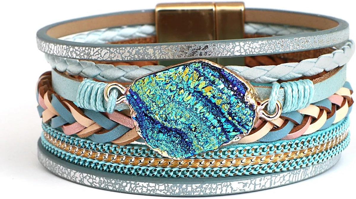 Fesciory Leather Wrap Bracelet for Women, Boho Western Layered Cuff Jewelry