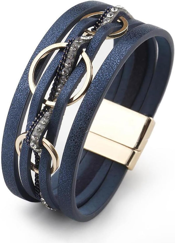 Fesciory Leather Wrap Bracelet for Women, Boho Western Layered Cuff Jewelry
