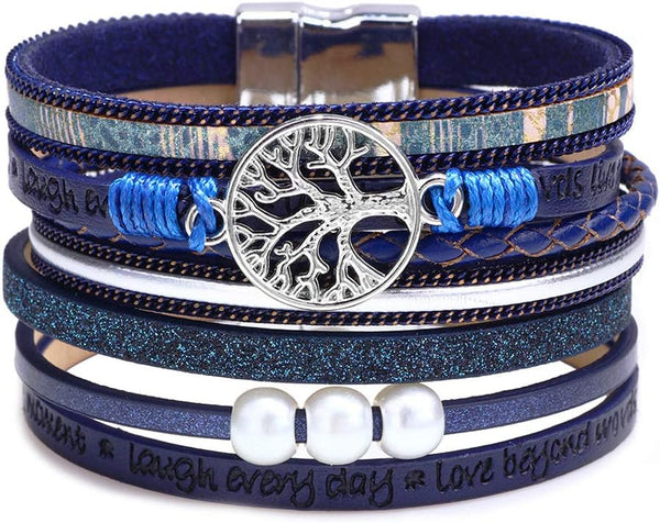 Fesciory Leather Wrap Bracelet for Women, Boho Western Layered Cuff Jewelry