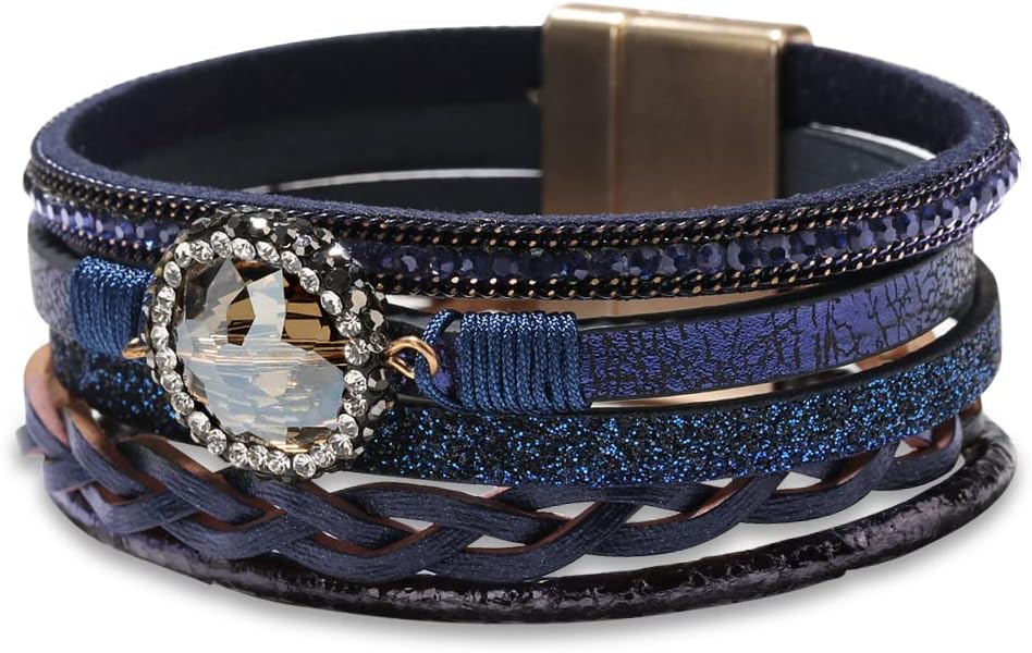 Fesciory Leather Wrap Bracelet for Women, Boho Western Layered Cuff Jewelry