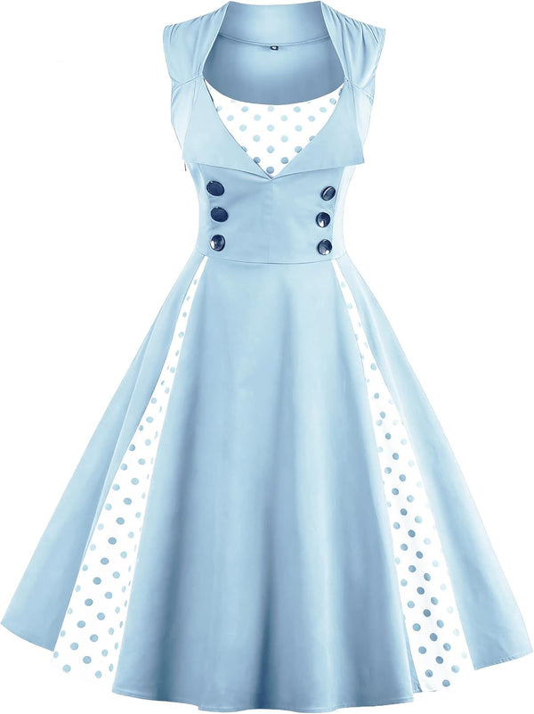 Vintage 1950s Retro Rockabilly Swing Polka Dot Cocktail Dress with Belt