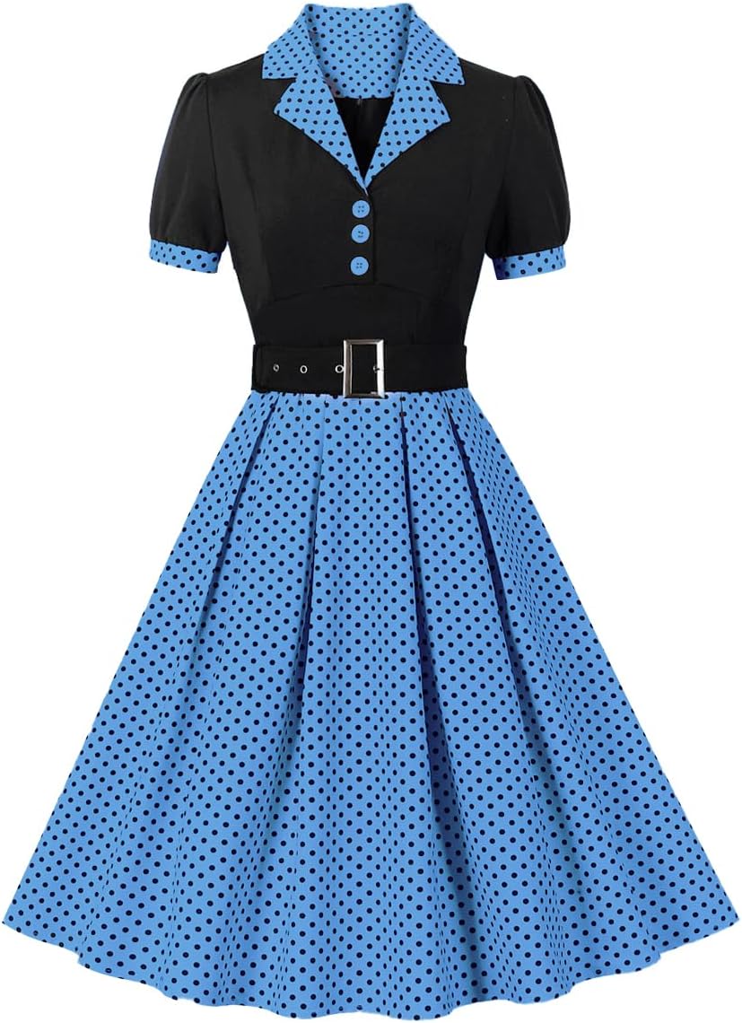 1950s Retro Short-Sleeve Swing Dress
