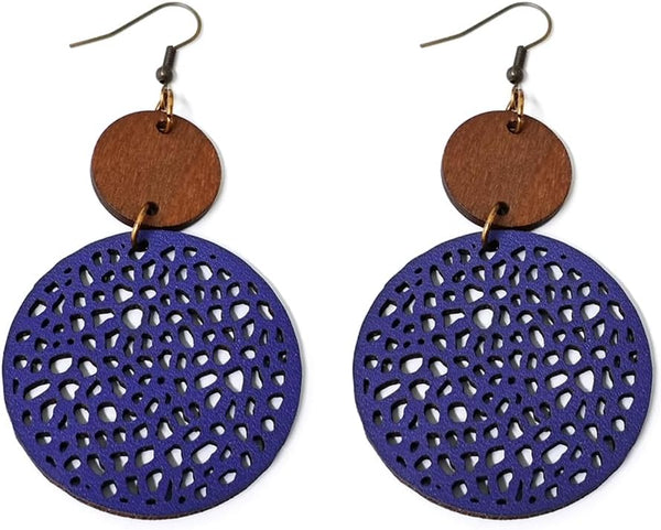 Wooden Geometric Hollow-Out Circle Statement Earrings