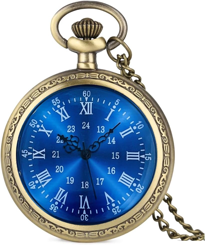 Vintage Quartz Pocket Watches for Men with Chains, Analog Pocket Watch