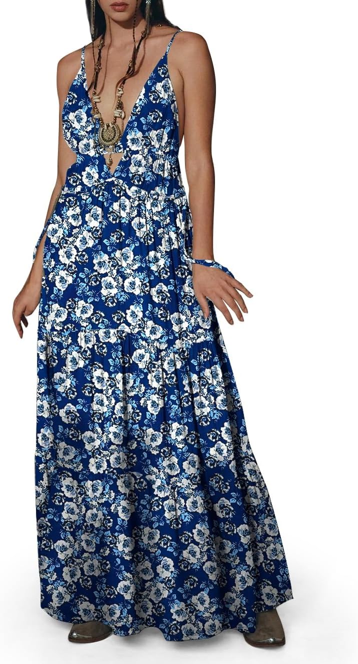 Womens Summer Sun Dresses Mystical Gothic Maxi Dress Casual Floral Witch Dress Date Dress Halloween Outfits
