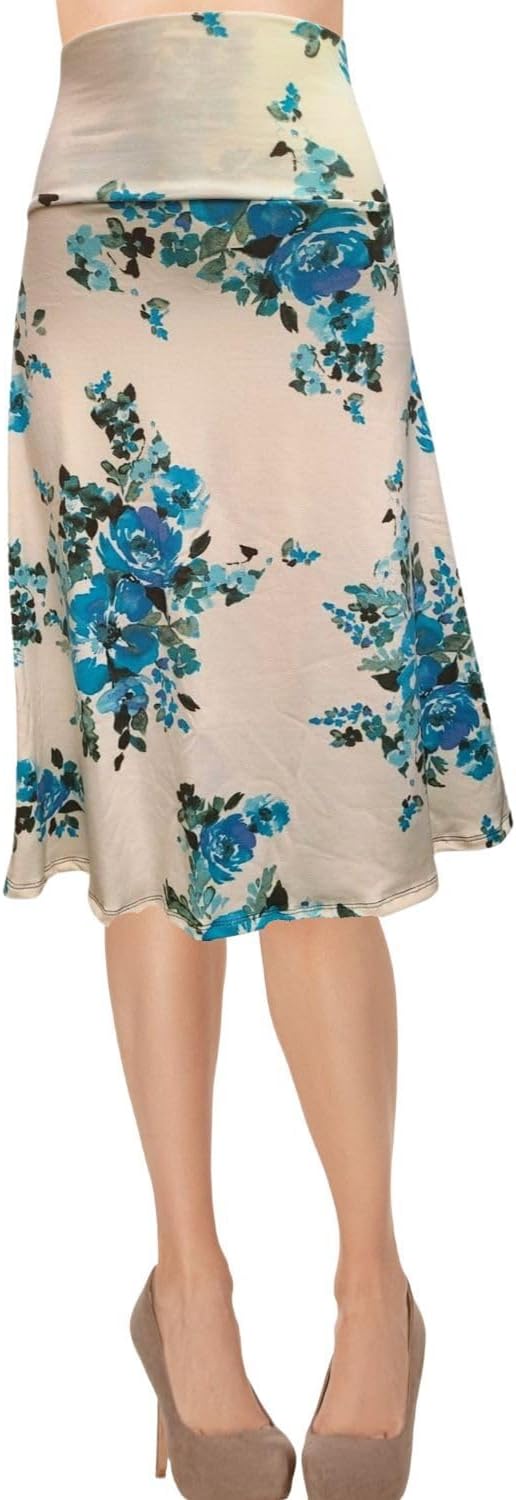 Women's A-Line Foldover Lightweight Flare Midi Pull On Closure Skirt