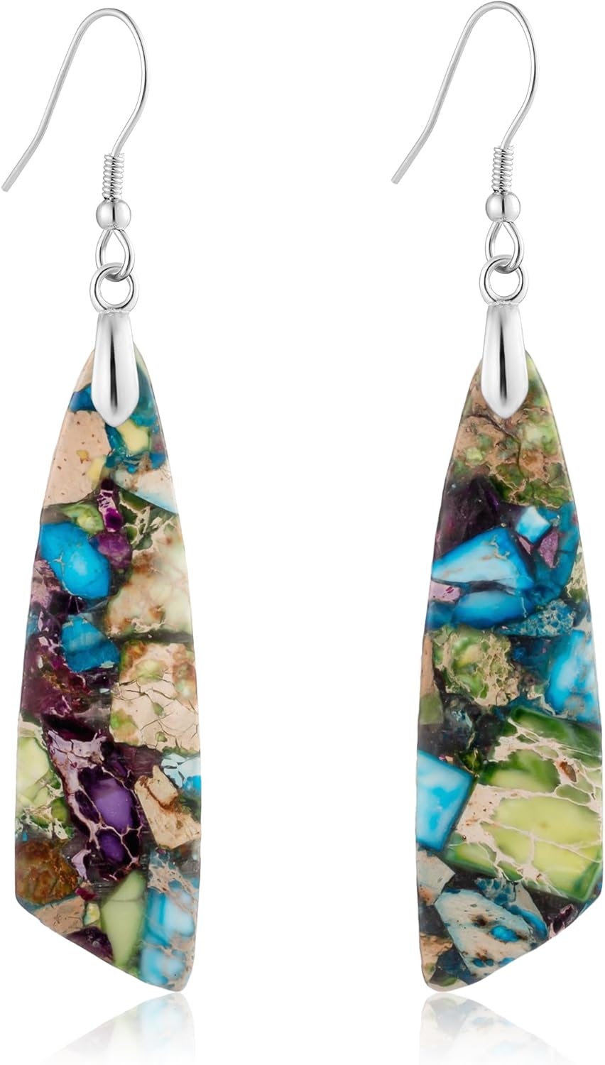 Jasper Stone Fishhook Drop Earrings
