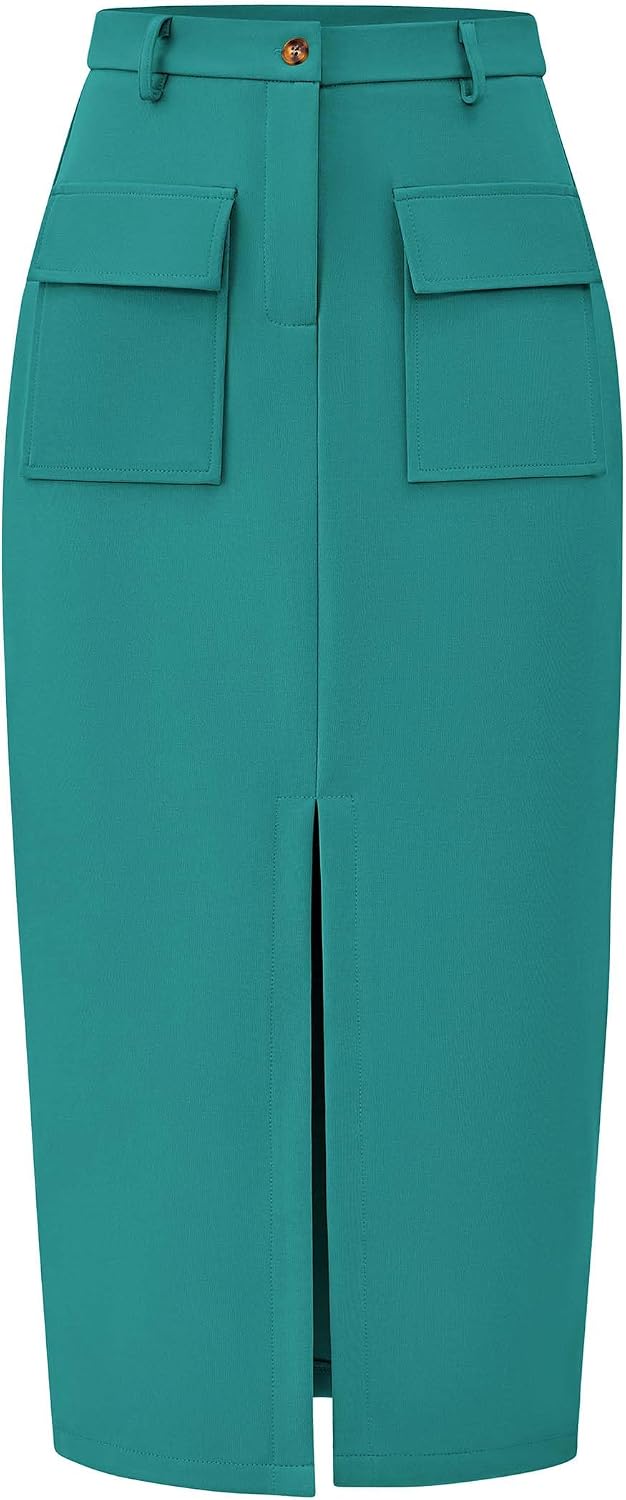 KIRUNDO Womens High Waist Cargo Midi Pencil Skirt