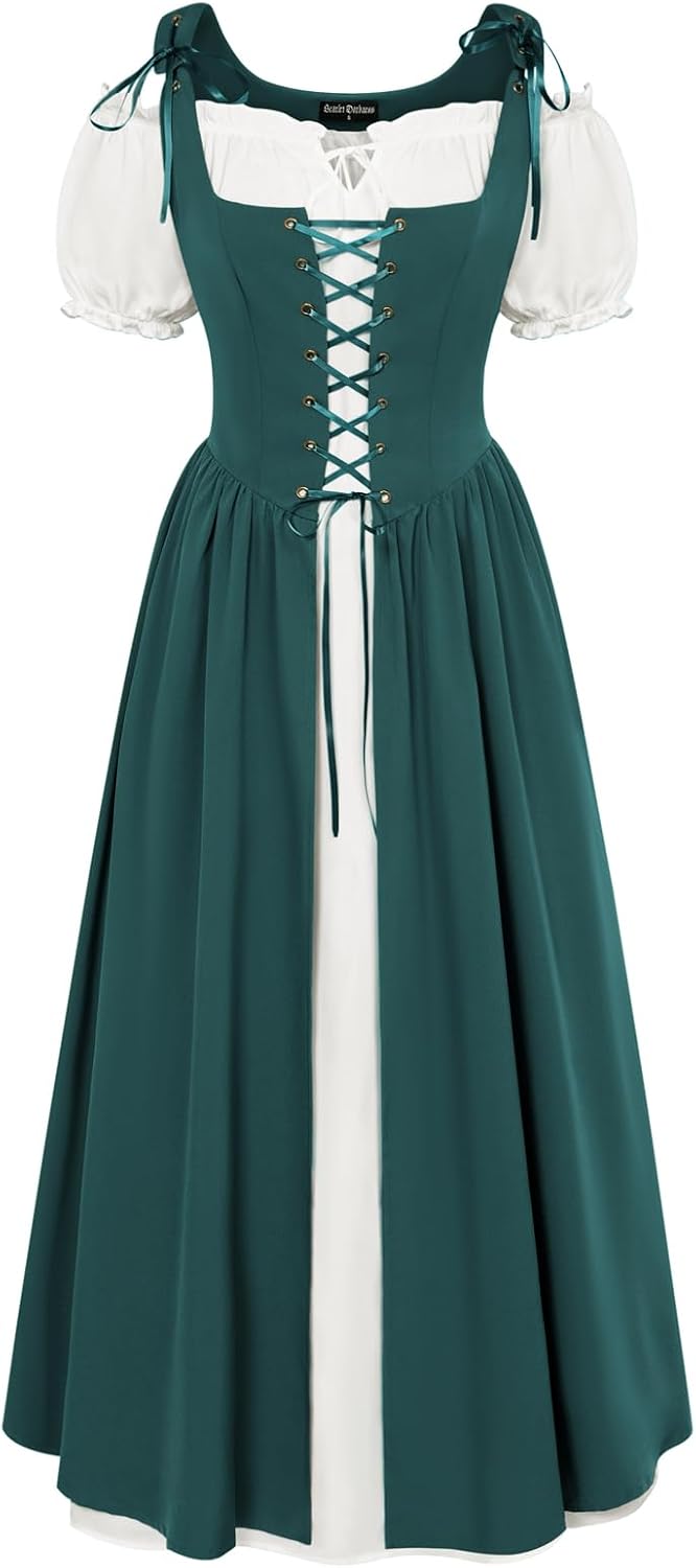 Scarlet Darkness Renaissance Costume Women Halloween Medieval Pirate Dress