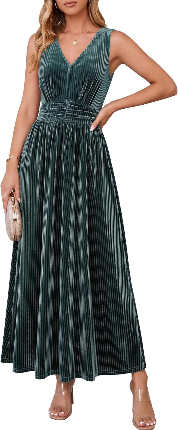 Simplee Womens Velvet Sleeveless Formal Wedding Guest Cocktail Maxi Dress