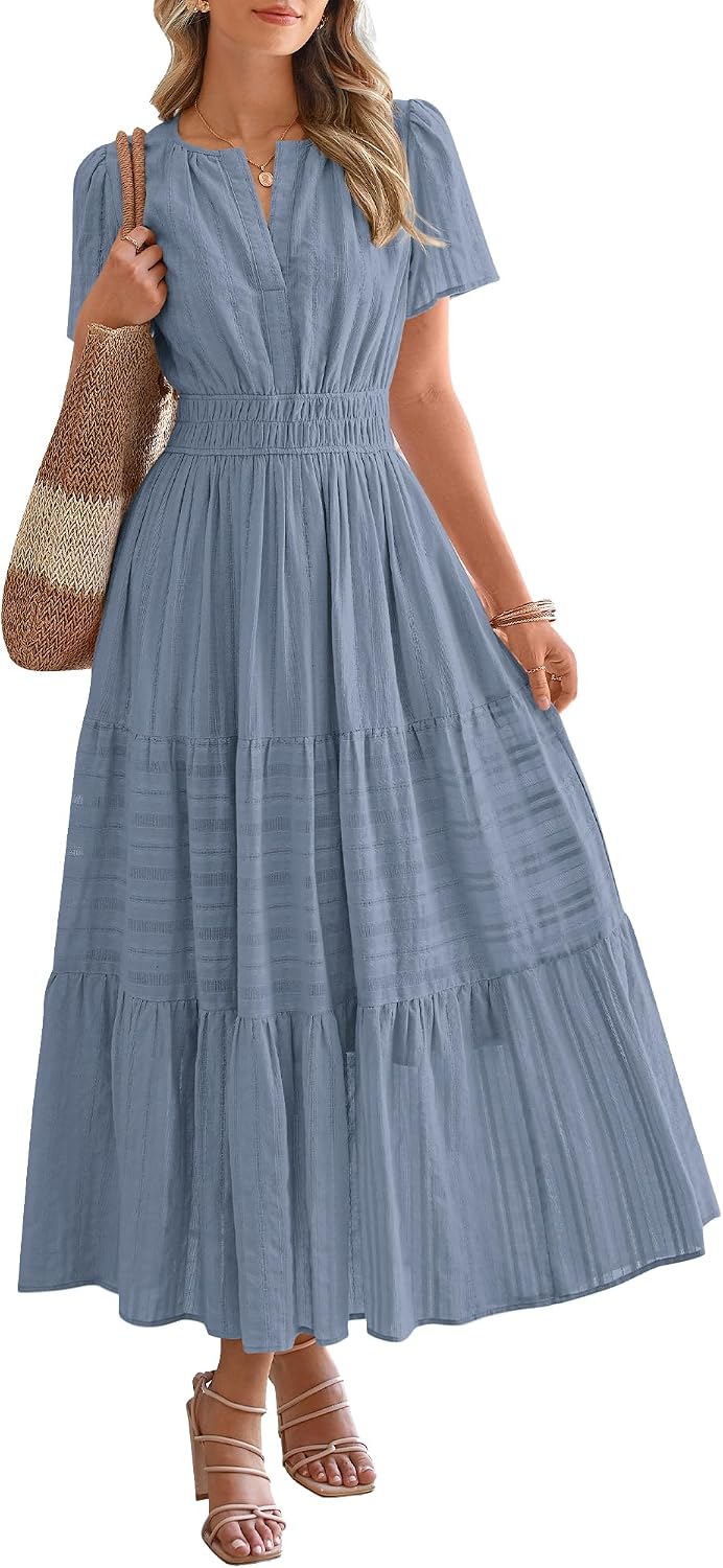 BTFBM Womens Summer 2026 Casual Maxi Dresses Lightweight Short Sleeve Dress