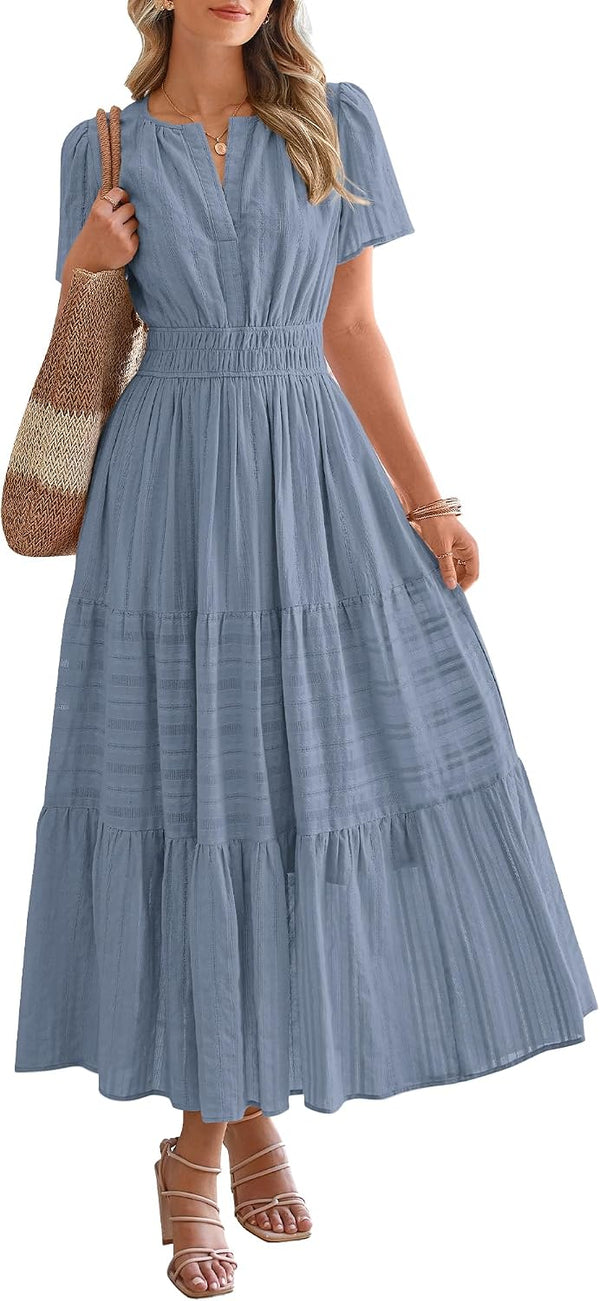BTFBM Womens Summer 2026 Casual Maxi Dresses Lightweight Short Sleeve Dress