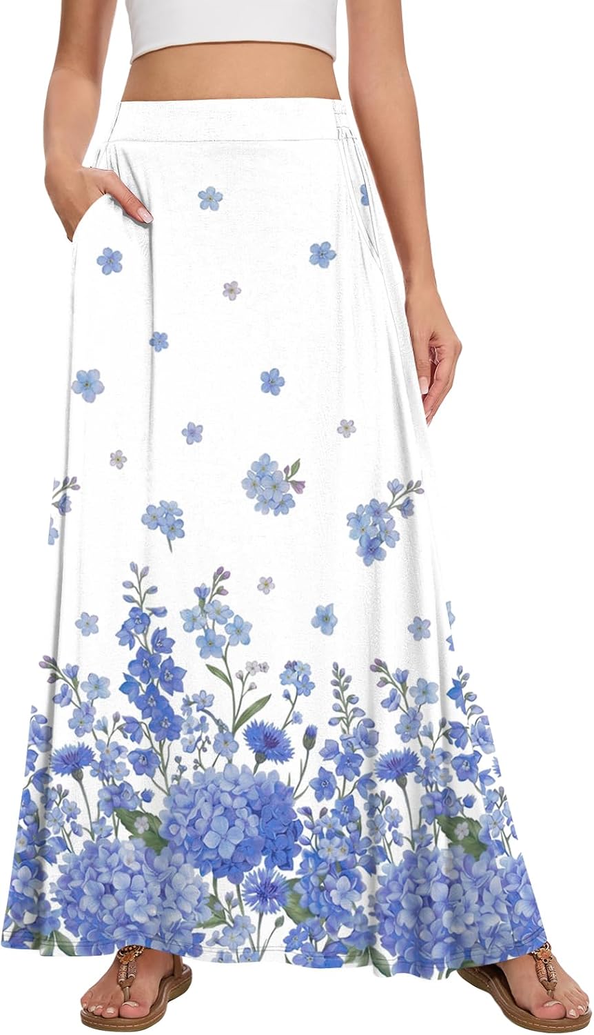 Womens Maxi Skirt Long Flowy Summer A-Line High Waist Skirts