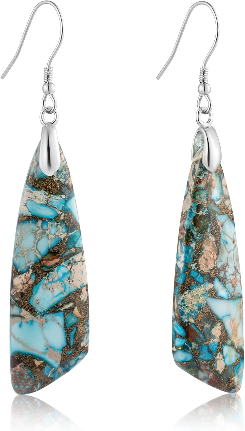 Jasper Stone Fishhook Drop Earrings