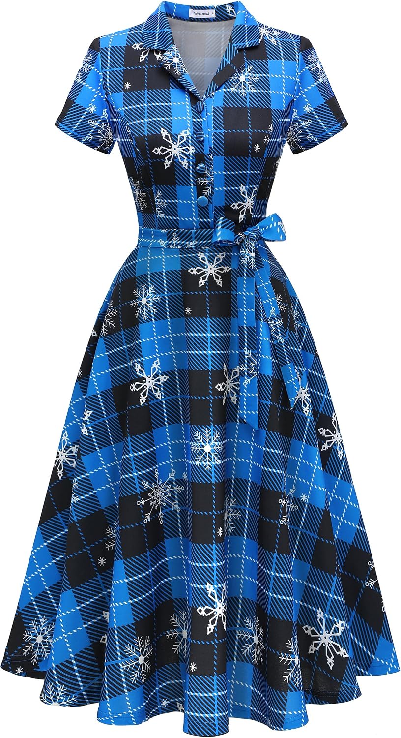 Wedtrend Women's Vintage Tea Dress, Short Sleeve Cocktail Party Dress Work Church Casual Dress