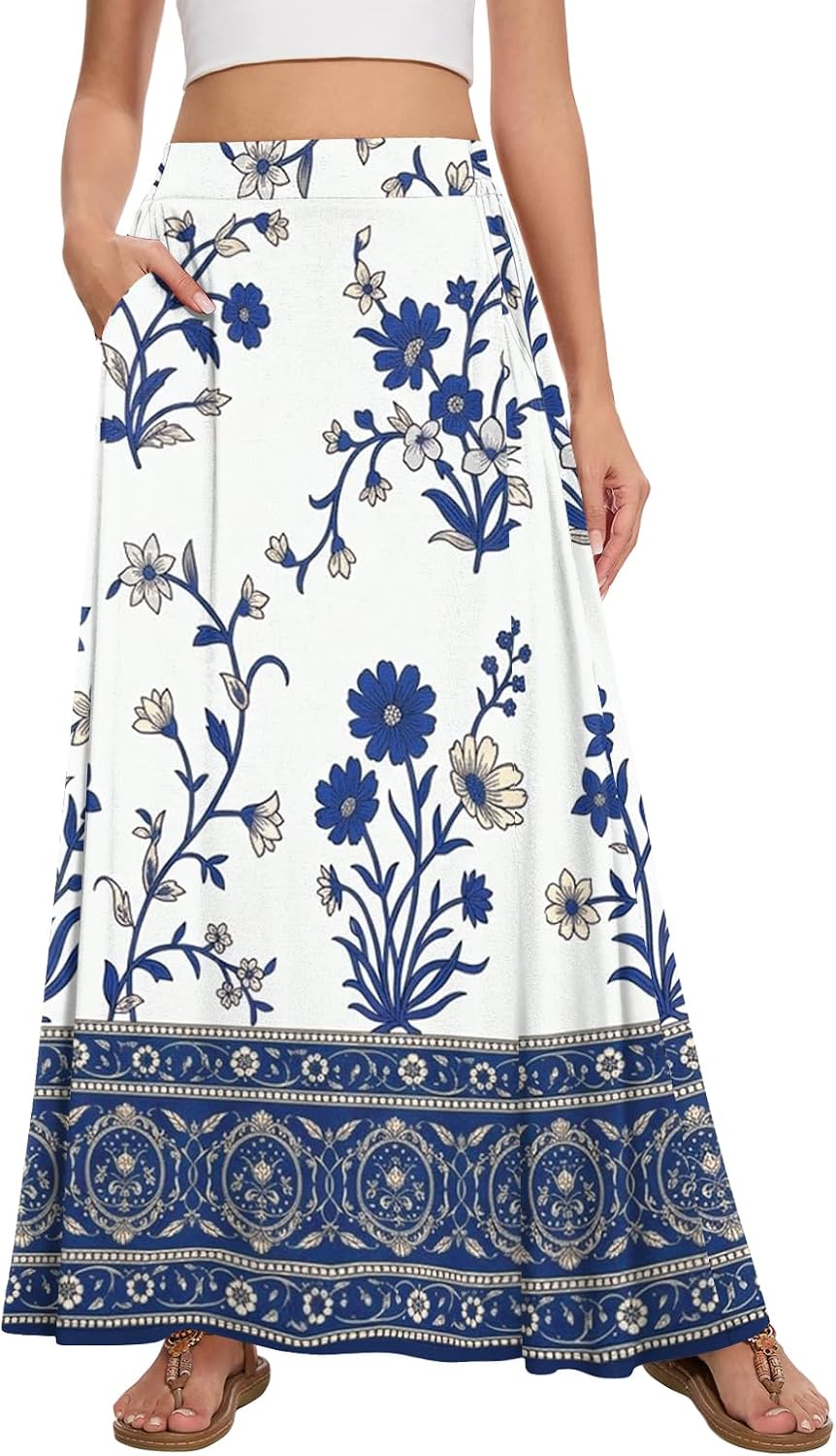 Womens Maxi Skirt Long Flowy Summer A-Line High Waist Skirts
