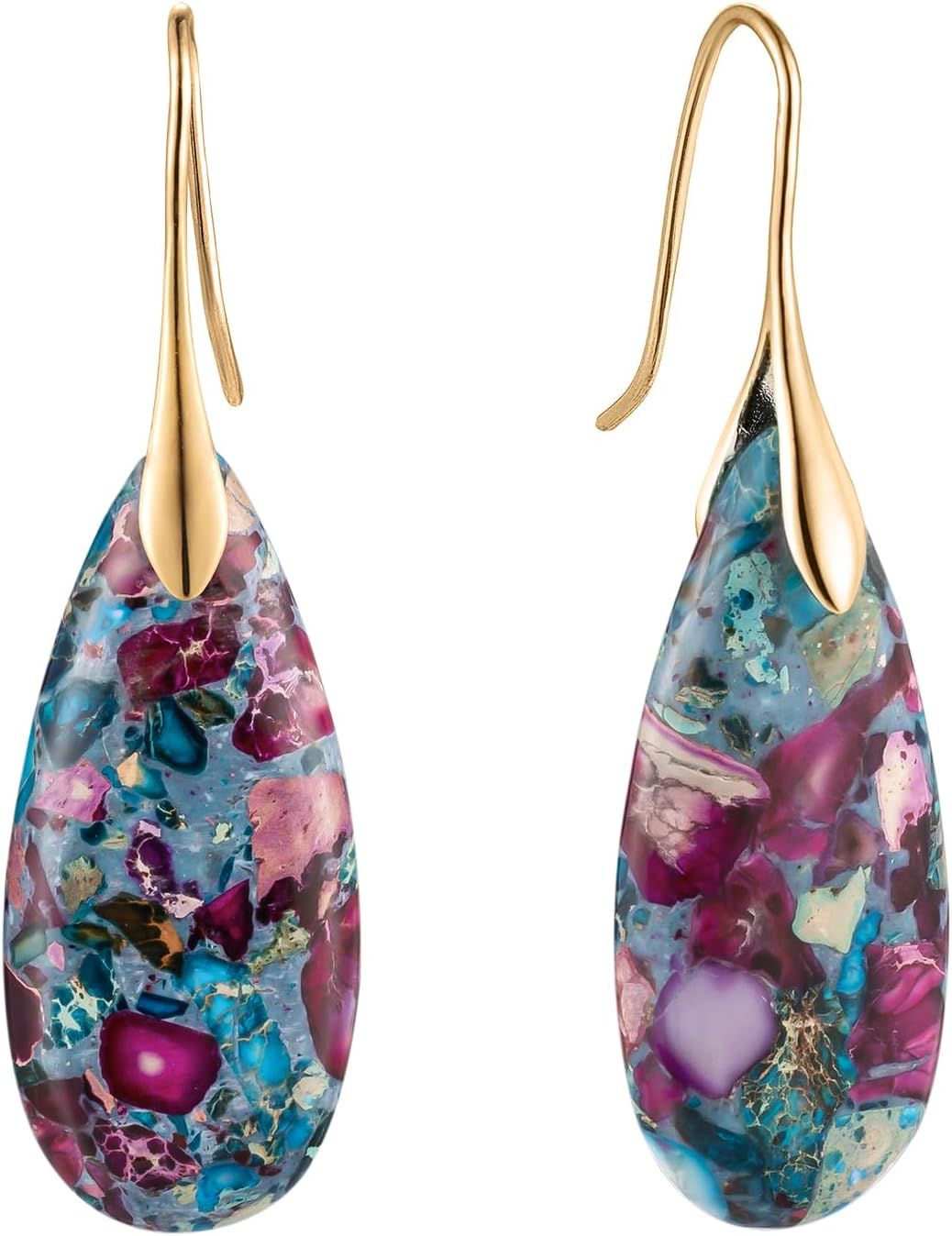 Stone Fishhook Dangle Drop Earrings
