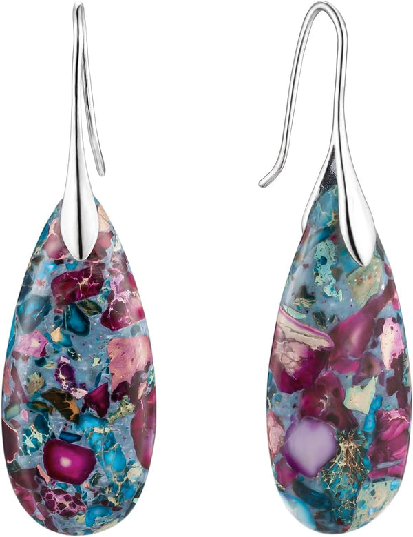 Stone Fishhook Dangle Drop Earrings