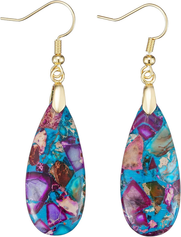 Natural Stone Long Drop Boho Earrings