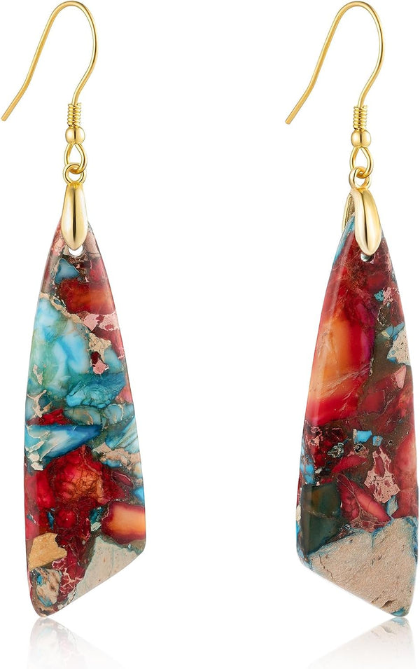 Jasper Stone Fishhook Drop Earrings