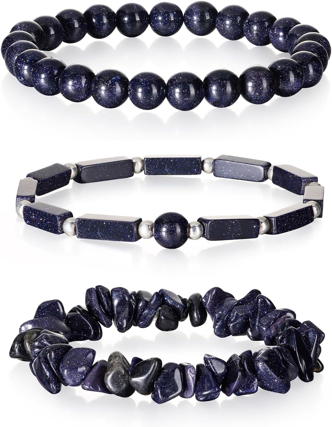3Pcs Natural Stone Bracelets for Women 8mm Crystal Beaded Bracelets Handmade Stretch Bracelet Healing Crystal Jewelry for Women
