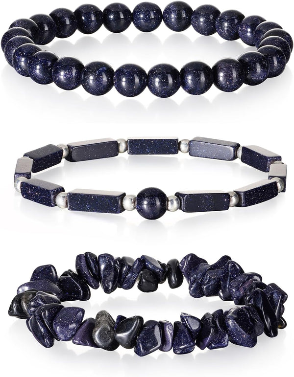 3Pcs Natural Stone Bracelets for Women 8mm Crystal Beaded Bracelets Handmade Stretch Bracelet Healing Crystal Jewelry for Women