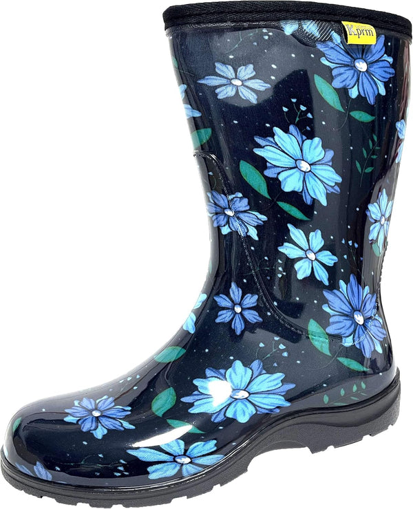 Women's Rain Boots Waterproof Mid Calf Rubber Boots For
