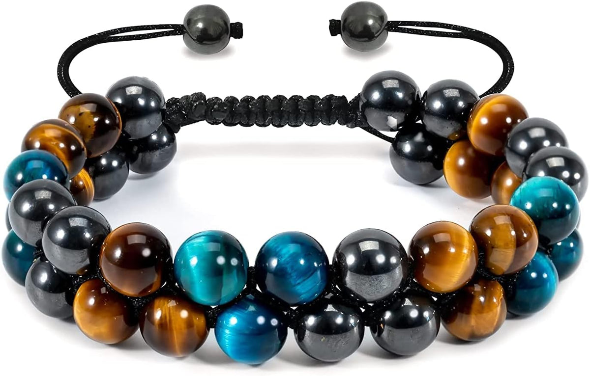 WFJ Black Obsidian Hematite Triple Protection Bracelets Set - Tiger Eye Beaded Natural Stone Bracelet for Men Women Gemstone (10MM)