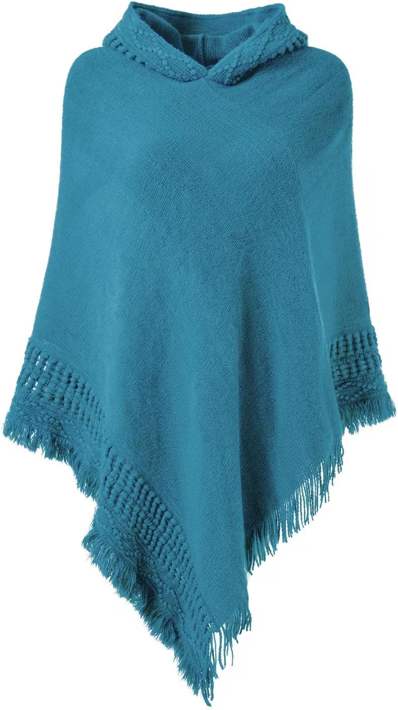 Ferand Women's Witchy Hooded Knit Poncho with Fringe