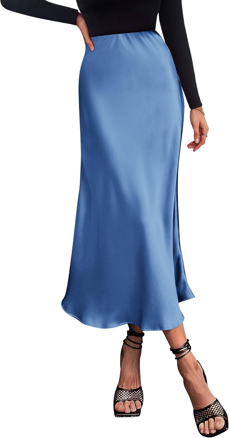 PRETTYGARDEN Women's Satin Midi Skirts Dressy Casual