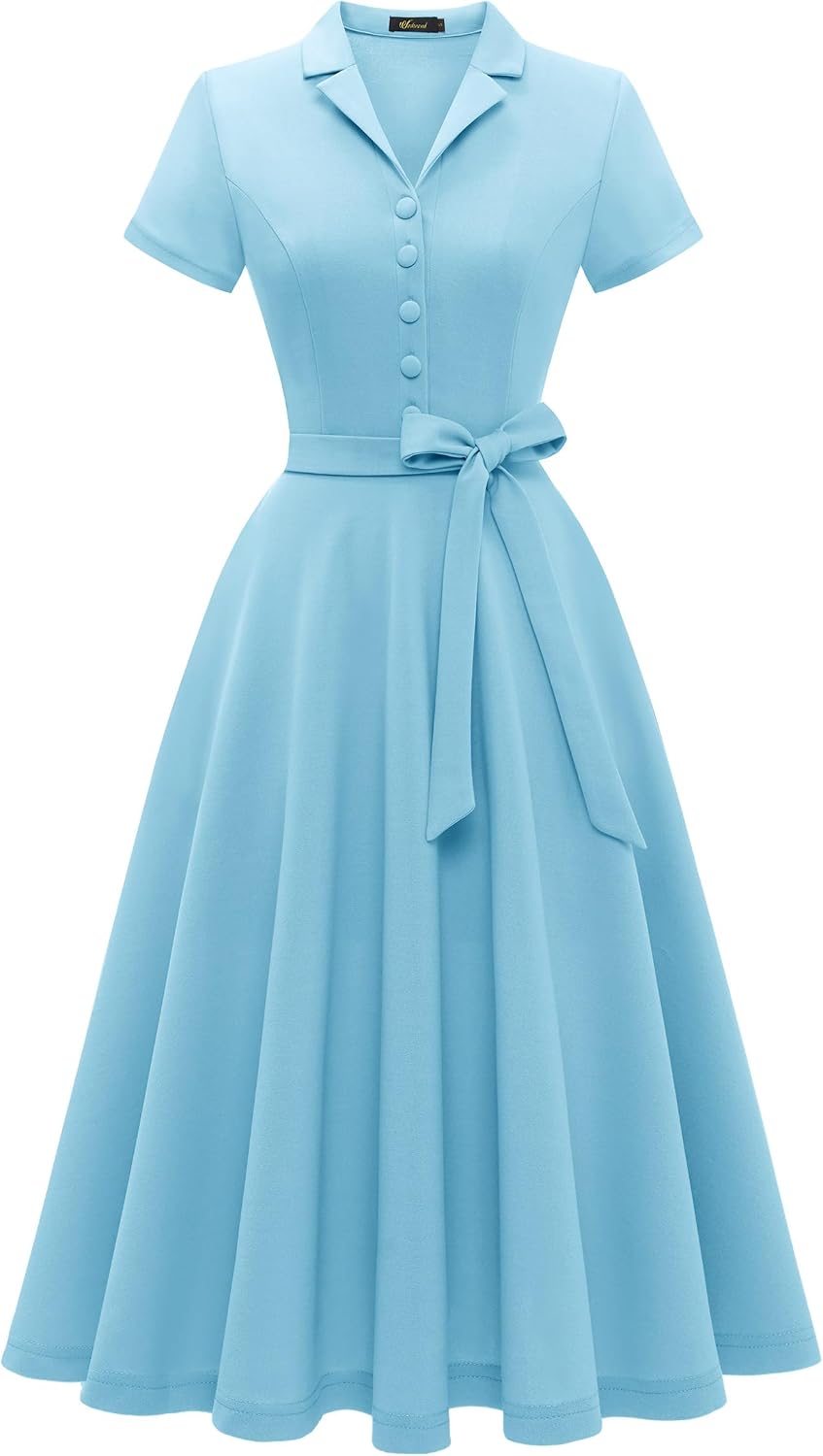 Wedtrend Women's Vintage Tea Dress, Short Sleeve Cocktail Party Dress Work Church Casual Dress