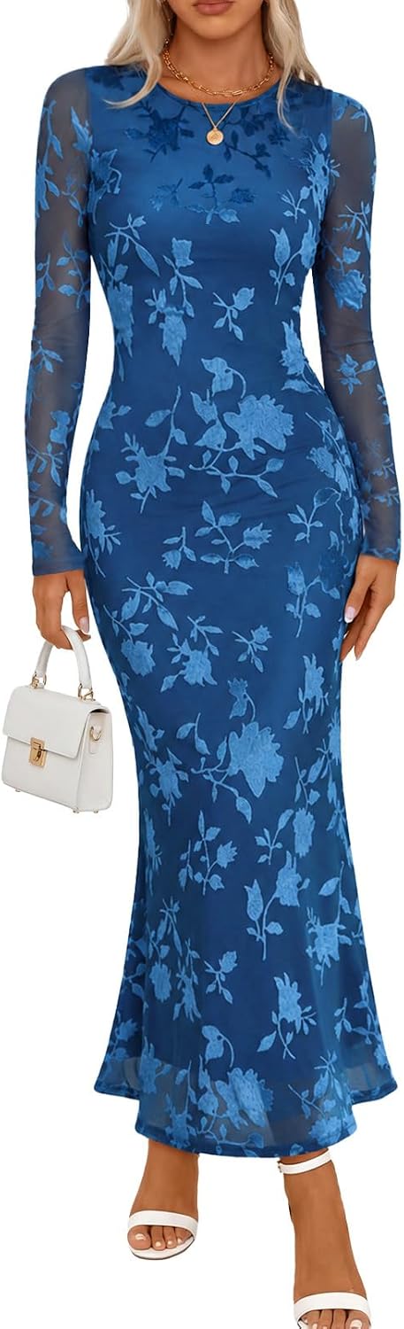 MEROKEETY Womens Fall Velvet Formal Wedding Guest Maxi Dress