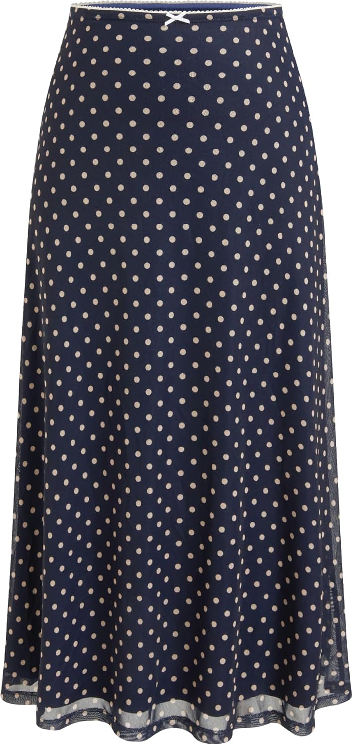 CIDER Womens Polka Dot Skirts Mesh High Waist Boho Flowy Long Midi Skirts