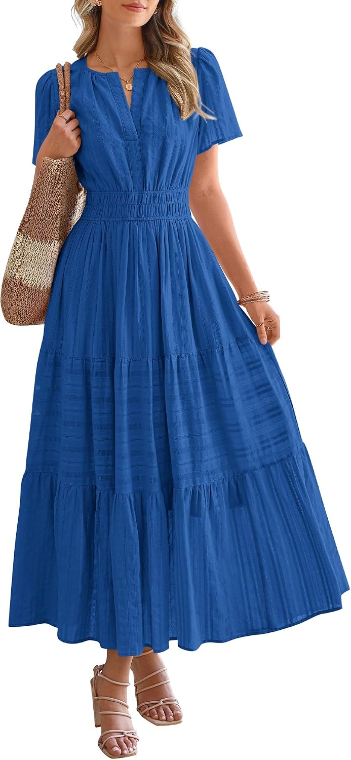 BTFBM Womens Summer 2026 Casual Maxi Dresses Lightweight Short Sleeve Dress