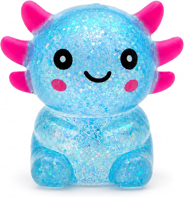 Axolotl Squishy Stress Relief Toy for Kids & Adults, Cute Glitter Sensory Fidget Toy, Soft Squeeze Toy for Anxiety Relief, Birthday Party Favor Gift (Purple)