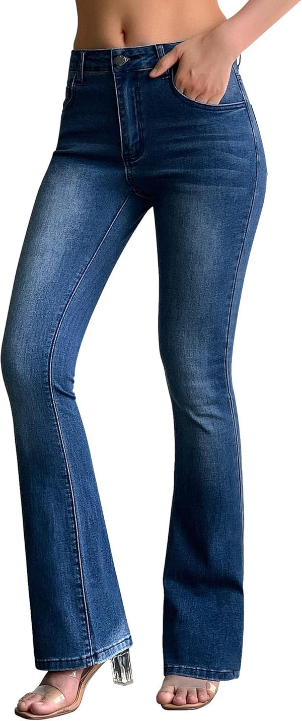 Women's Trendy Stretchy Flare Jeans Mid Rise Bootcut Curvy
