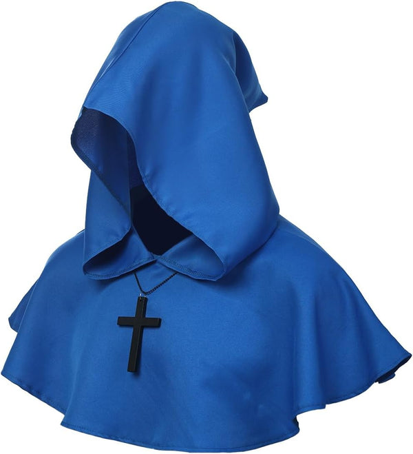BLESSUME Medieval Cowl Hat Cross Necklace Wicca Pagan Hood Cosplay Accessory